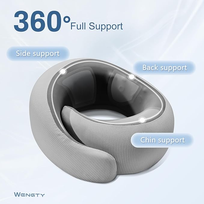 Neck Pillow for Traveling,Travel Neck Pillow for Airplanes,Portable,Smooth & Cooling Fabric,100% Pure Memory Foam,Neck Pain Relief with Breathable 360º Ergonomic Support for Long Flight(Gray)