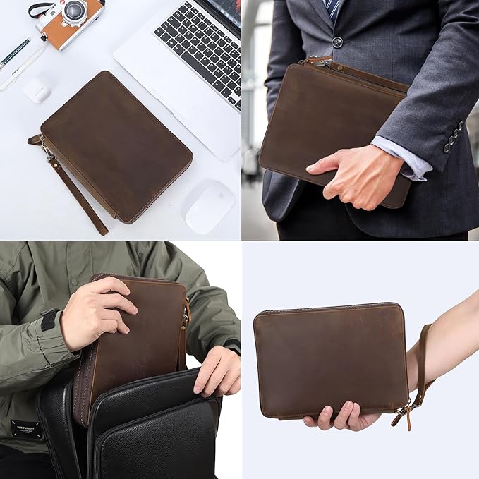 TIDING Leather Cable Electronics Organizer Case, Double Layer Travel Electronic Storage Bag for Charger, Cables, Phone, SD Card