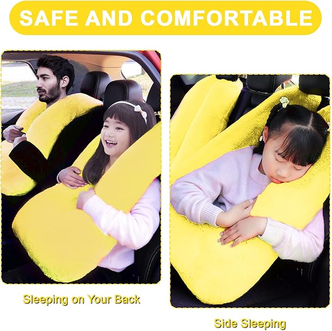 Travel Pillow, Travel Pillow for Kids, Sleeper Hold Pillow Travel, Removable U-Shaped Pillow for Adults and Children to Support Head and Body in The Back Seat of Long Car Trips (Yellow)