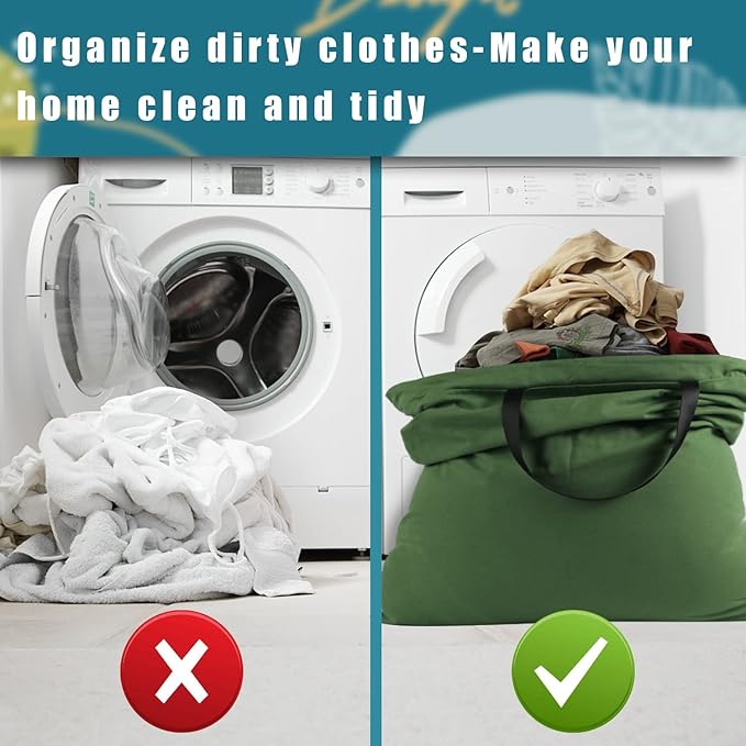 LOLOMLO Extra Large Canvas Laundry Bags with Handles & Drawstring Closure, Heavy Duty Tears Resistant Clothes Storage Travel Bags,25.5"x34",Army Green