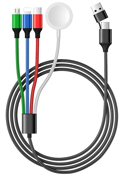 Temdan for Apple Watch Charger,4 in 2 USB C Cable for iPhone 17 Charger/Type C/Lightning/Micro USB,Multi Charging Cable Cord,Portable Travel Vacation Essentials Designed for iWatch &iPhone 16-12