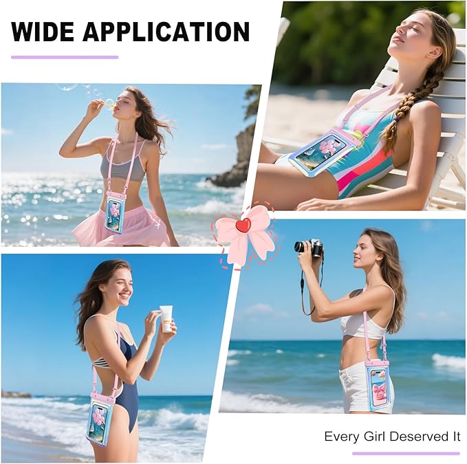 Waterproof Phone Pouch, IP68 Floating Case, Glitter Pink | for iPhone 16/15/Galaxy | Up to 7.0'' | with Adjustable Lanyard | Dry Bag Beach Essentials | 1 Pack