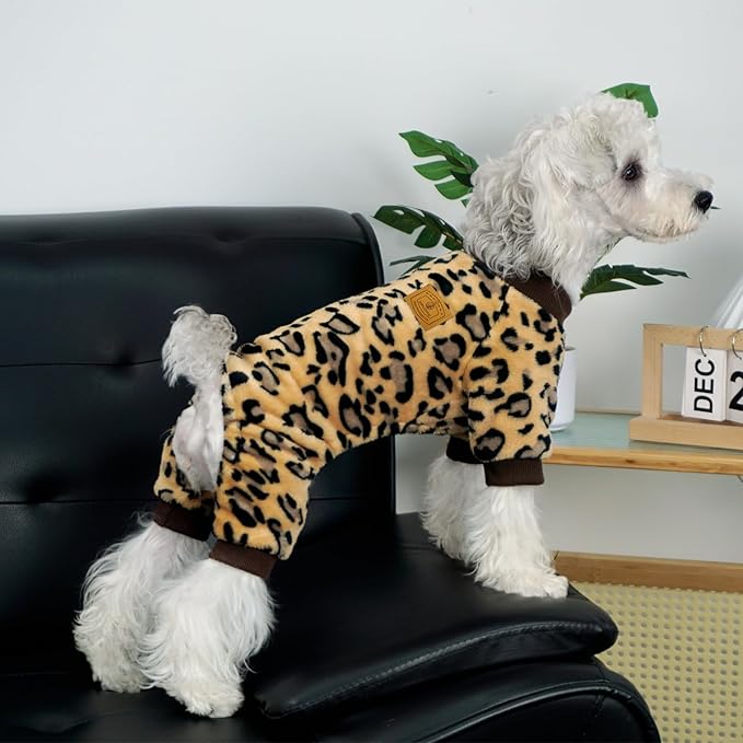 XPUDAC Dog Sweater Leopard Fleece Dog Pajamas for Small Medium Dogs Girl Boy Pet Winter Clothes for Winter Christmas(X-Small)