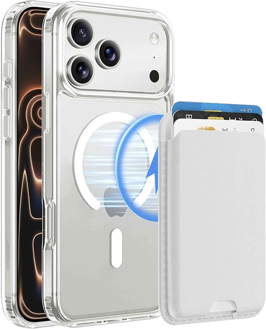 Ntwinro Magnetic for iPhone 17 Pro Max Clear Case (Compatible with MagSafe) with White Detachable Wallet & Card Holder for 3 Cards [RFID Blocking] Military Grade Protective Slim Phone Cover