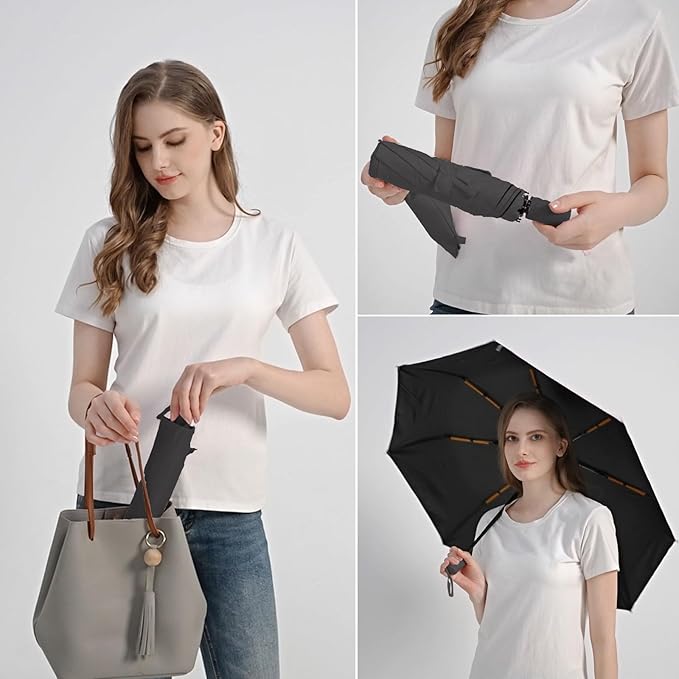 BAODINI Small UV Protection Travel Umbrella Compact for Rain and Sun UPF 50+ Windproof Portable 42 inch Umbrella for Women and Men