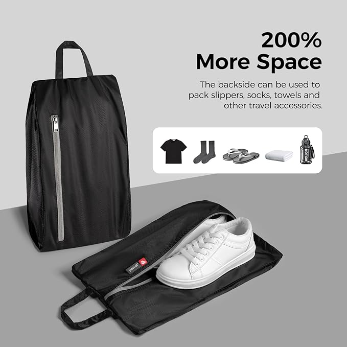 pack all Foldable Shoe Bag for Travel, Water-Resistant Ultralight Shoe Pouch for Gym, Odor-Resistant Soccer Cleats Bag for Sport (Dual Pocket Version)