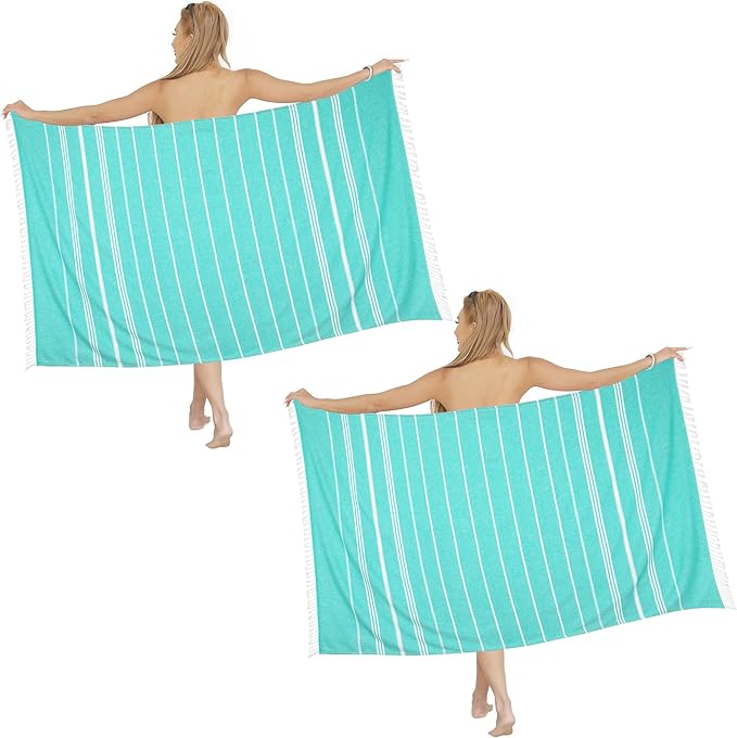 Beach Towel 2 Pack, Sand Free Oversized 39 x 72, Turkish Quick Dry Towel, Lightweight Pool Travel Towel, Cool Beach Essentials Super Absorbent