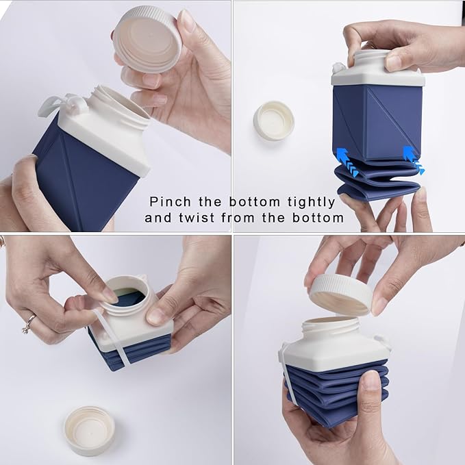 24oz Collapsible Water Bottles,Foodgrade BPA Free Reusable Foldable Water Bottle Lightweight LeakProof for Travel Hiking Camping Cycling Gym Sports,Collapses Folding Water Bottle,Dark Blue