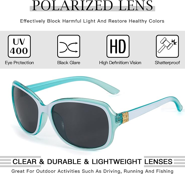 SIPHEW Polarized Sunglasses for Women | Vintage Square Sunglasses w UV400 Protection | Womens Wraparound Shade