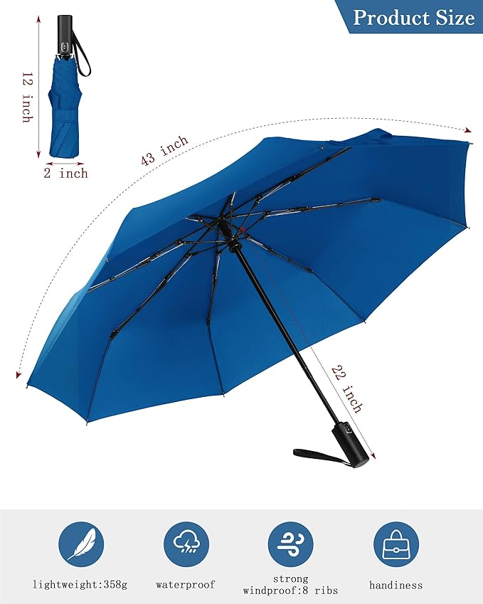 Windproof Travel Umbrella, Automatic Folding Compact Lightweight Umbrella for Women & Men, Durable and Portable, Fits Easily in Purse or Backpack