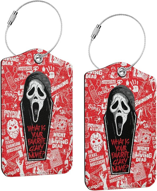 2 Pcs Horror Movie luggage tag, Suitcase Tags with Privacy Flap and Metal Loop, Ghost Spooky Movie Fans Luggage Tags for Suitcases, Identifiers Travel Essentials Bag Tags for Luggage, Gifts for Friend