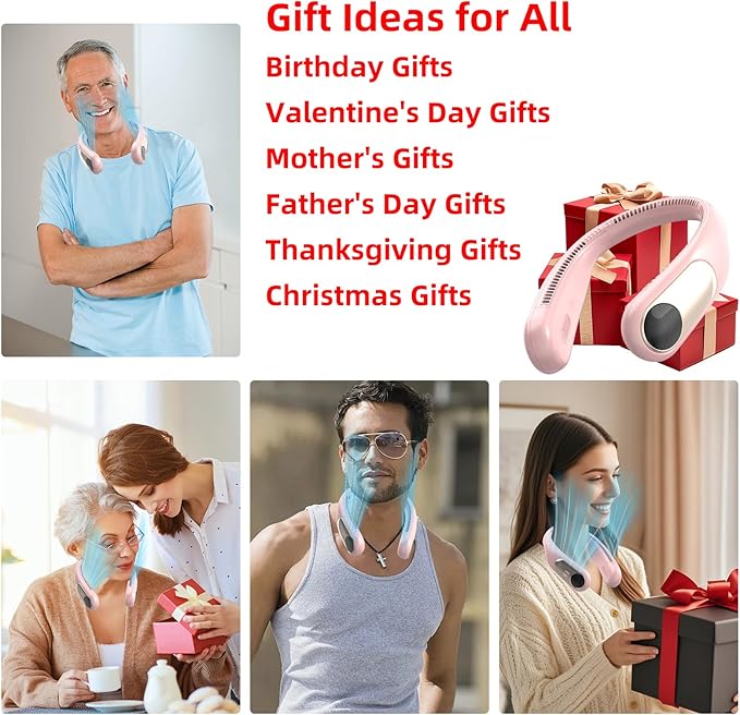 Portable Neck Fan,Personal Wearable Bladeless Fan,LED Display,4-Speeds,6000mAh USB Rechargeable,360° Strong Cooling Wind,Hands Free,Long Lasting,Birthday Gifts for Men Women Dad Mom (Pink)