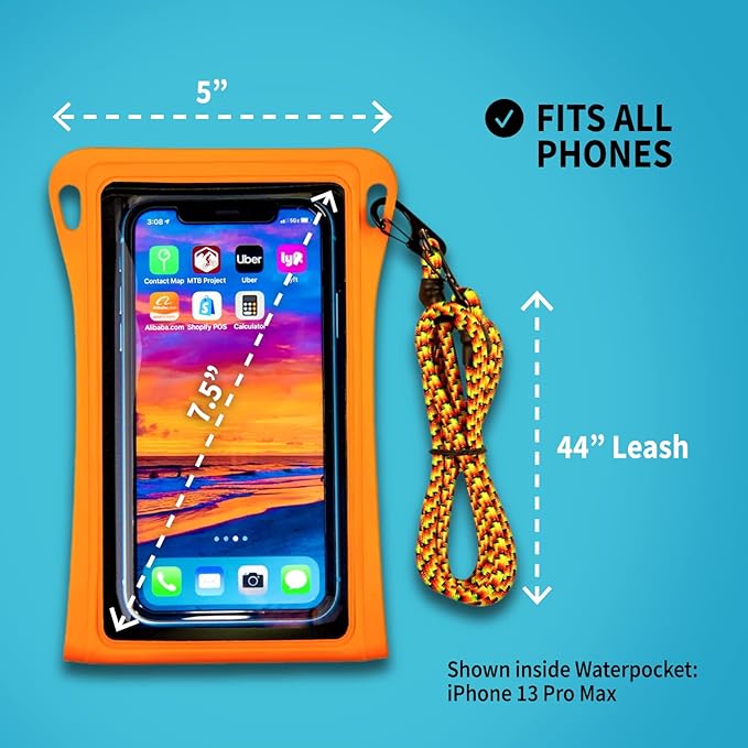 Waterproof Phone Pouch w/Long Lanyard | IPX8 Adventure Grade Cellphone Dry Bag Case, Fits iPhone 15 Pro Max,14 Pro Max, 13 Pro Max, XS, XR, Galaxy S21, for Snorkeling, Kayaking, Cruise Black