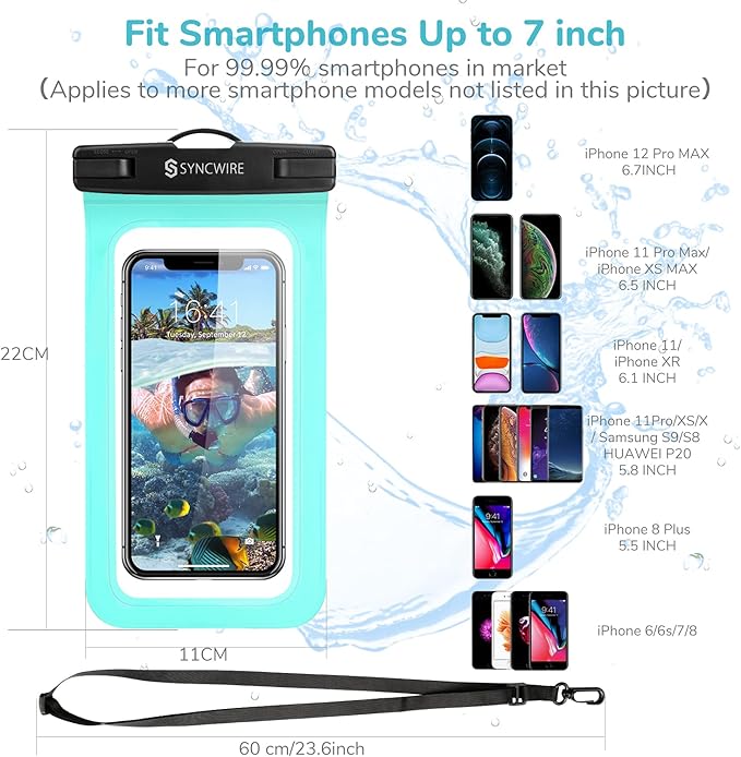 SYNCWIRE Waterproof Phone Pouch [2-Pack] - Universal IPX8 Waterproof Phone Case Dry Bag with Lanyard for iPhone 16/15/14/13/12 Pro XS MAX XR X 8 7 6 Samsung S25 S24 S23 and More Up to 7 Inches