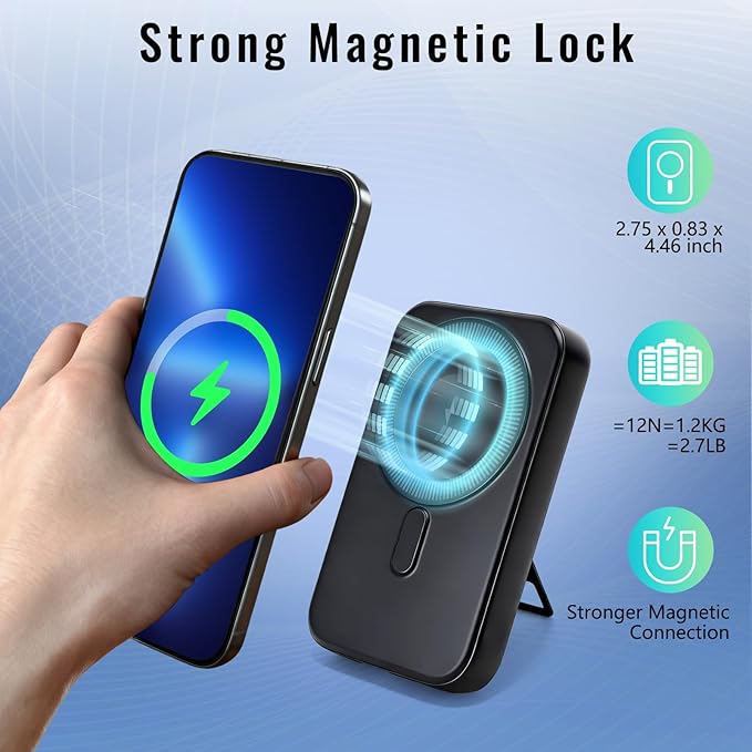 Magnetic Wireless Power Bank,10000mAh Portable Charger with Stand 22.5W MagSafe Fast Charging, Magnet Wireless Battery Pack Travel Essentials Power Bank Compatible with iPhone 17/16/15/14/13/12 Series