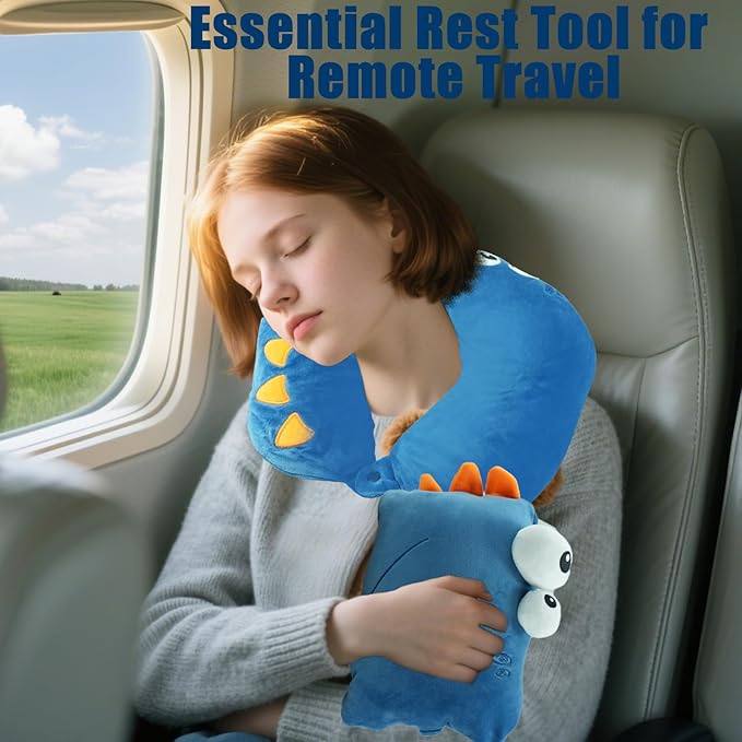 Travel Pillow for Kids & Adults Car Neck Pillow Memory Cotton U-Shaped Neck Pillow Soft Head Support Travel Accessories for Airplane Car Train Bus (Dinosaur)
