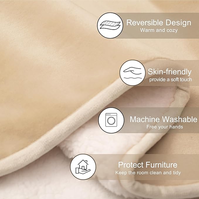 gogobunny Waterproof Pet Blanket for Small Dogs and Cats, Reversible Sherpa Fleece Soft Plush Throw for Couch Protection, Washable Furniture Protector (Beige, 30x40 inches)