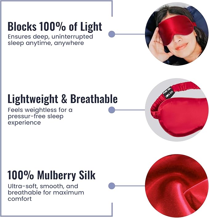 Pure SOL. Silk Sleep Mask - 100% Mulberry Silk Eye Mask - Eye Mask for Sleeping & Blindfold for Power nap During Travel (Ruby)