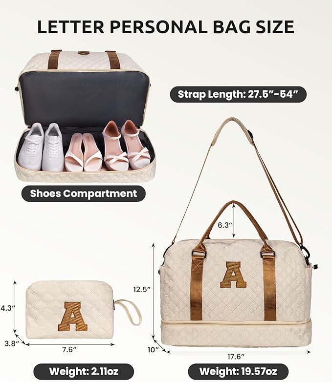 Vogewood Gifts for Girls-Initial Duffle Bag with Shoe Compartment, Personalized Weekender Bag, Monogram Overnight Letter Travel Bag with Makeup Pouch, Tween Girls Trendy Stuff Gift (Letter B)