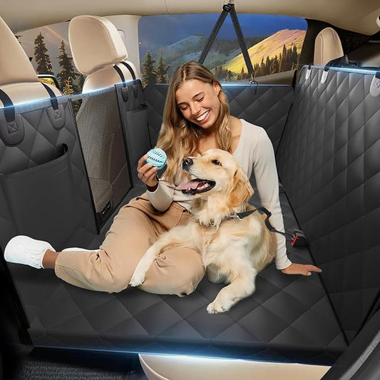 Back Seat Extender for Dogs, Dog Car Seat Cover for Back Seat Supports 420lbs, Hard Bottom Backseat Extender for Dogs, Waterproof Dog Hammock for Car, SUV, Truck Black