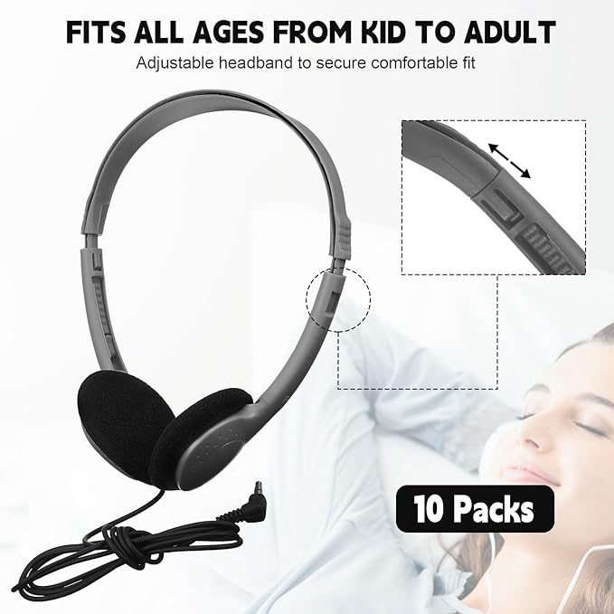 Konohan 30 Pack Headphones Bulk Headphone for School Classroom Student Wired Headphones Adjustable with 3.5 mm Jack for Adults (Grey)