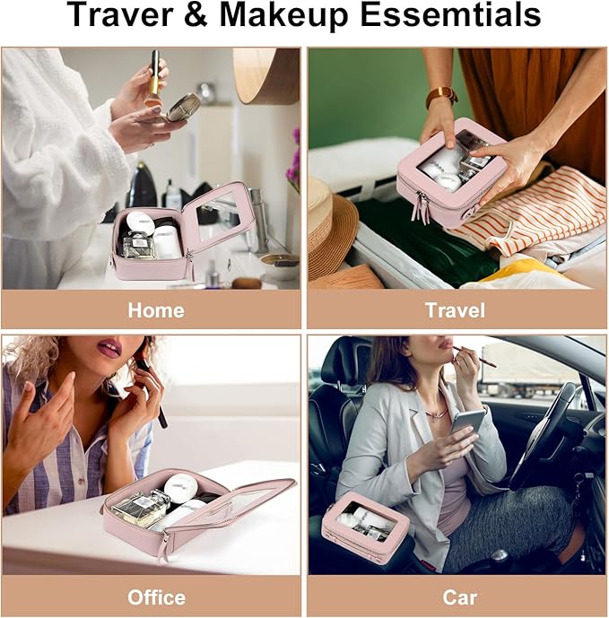 EcoVision Clear Makeup Bag, Travel Cosmetic Accessory Bag, Toiletry Organizer Bags for Women, Portable Waterproof Zipper Cosmetic Bag with Transparent Window