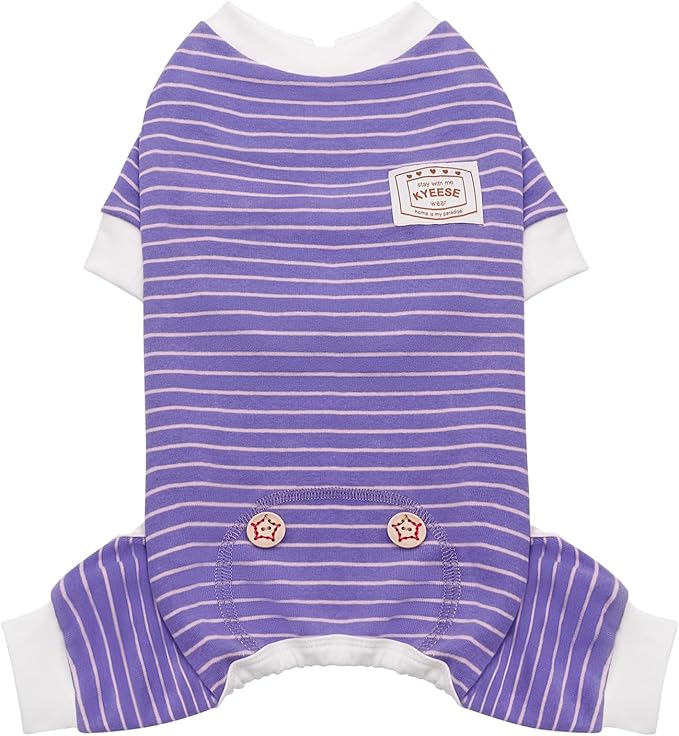 KYEESE Dog Pajamas Stretchable 4 Legs Doggie Jammies Striped Dog PJS Jumpsuit Lightweight Onesie Puppy Pajamas Soft Breathable Cozy Pet Outfit PJS Comfortable Sleepwear,Purple Striped, X-Small