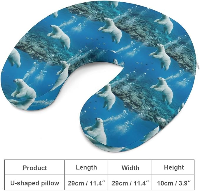 Youth Travel Neck Pillow Soft Memory Foam Chin Support Polar Bears, Washable Cover for Boys Girls Airplane Car School Rest