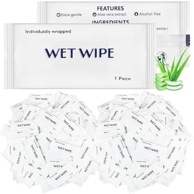 Timgle 300 Pack Individually Wrapped Wet Wipes Bulk Travel Size Unscented Hand Wipes Packets, Wet Napkins Clean Hands Quickly for Travel Homeless Restaurant Barbecue Wedding(White)
