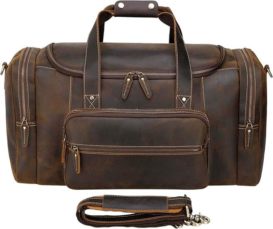 Polare 23" Full Grain Cowhide Leather Gym Duffle Weekender Overnight Travel Duffel Bag For Men