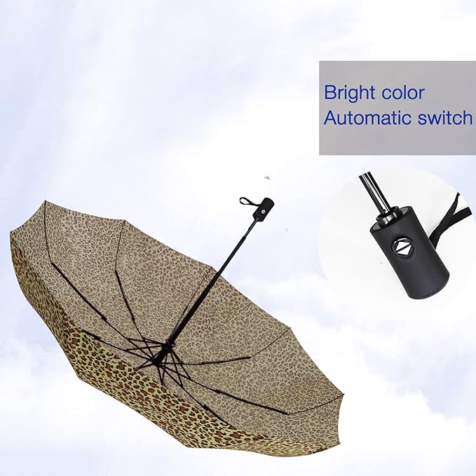 SIEPASA Windproof Travel Compact Umbrella-Automatic Umbrellas for Rain-Compact Folding Umbrella, Travel Umbrella Small Portable Windproof Umbrellas for Men Women Teenage. (New Leopard Print)