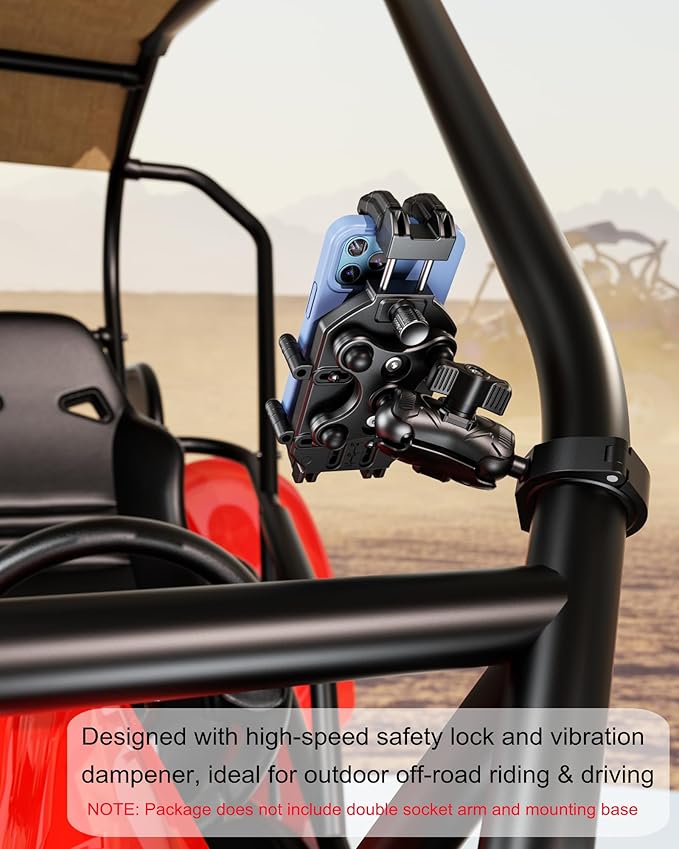 BRCOVAN 1'' Ball Phone Mount Holder with Vibration Dampener & Secure Lock, Fit for RAM Mounts B Size Double Socket Arm, for Motorcycle ATV UTV Car Bike Boat Truck Scooter, Fit 5.4-7.2'' Cellphones