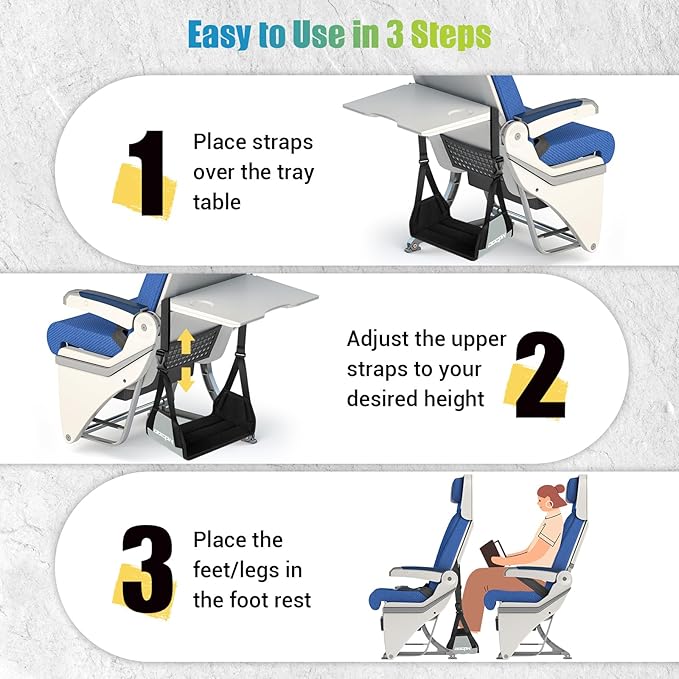 2-Pack Foot Hammock for Plane Travel, No Collapse Thickened Bamboo Airplane Foot Rest with Extended Adjustment Strap, Portable Desk Foot Hammock to Relax Your Feet, Foot Sling Travel Essentials(Grey)