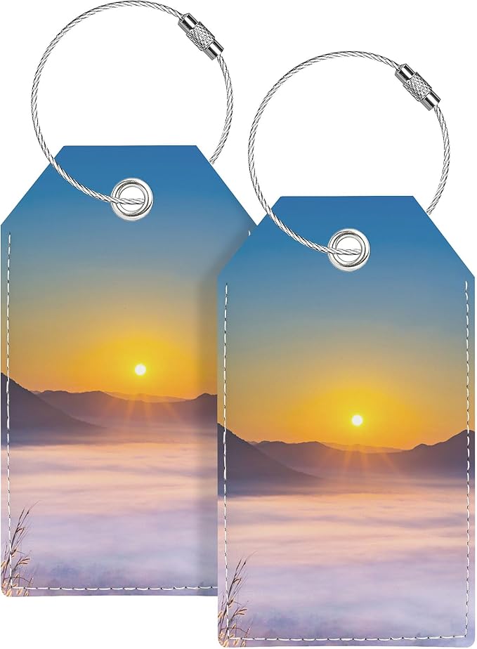 Luggage Tags for Suitcases, Personalized Luggage Tag, Cute Bag Tags for Backpacks Handbag School Instrument with Name ID Label Travel Essentials, Unique Fun Baggage Tags 2 Pack, Sunrise