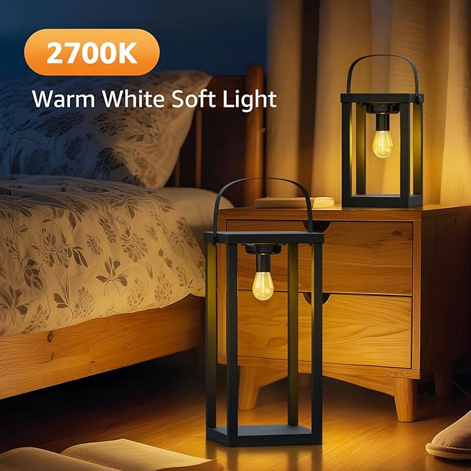 2 Pack Outdoor Lanterns IP44 Cordless LED Lanterns,Rechargeable Portable Table Lamp for Power Outages, Camping & Patio Decor (Large & Small Set)