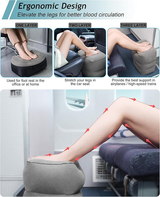 JefDiee Inflatable Travel Foot Rest Pillow,Kids Airplane Bed,Adjustable Height Flight Pillow,Travel Essentials for Airplane,Office,Home,Trains,Cars