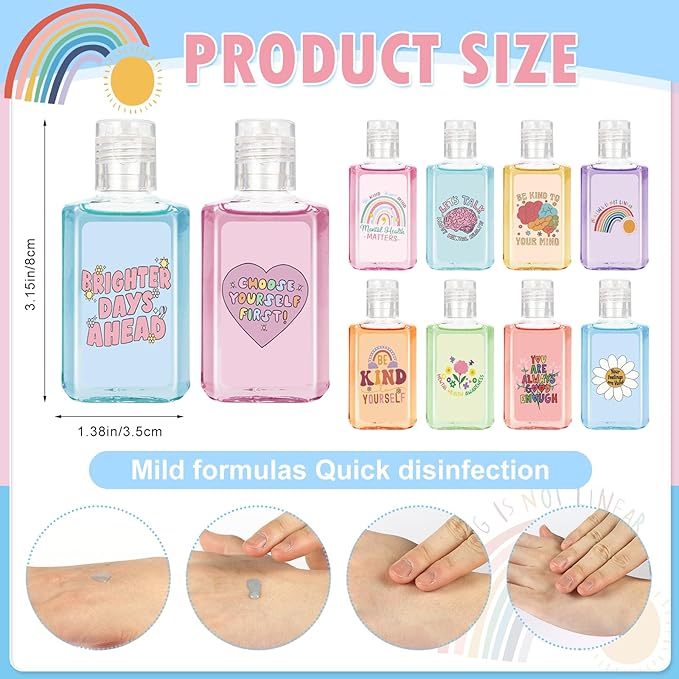 50 Pcs Mental Health Awareness Hand Sanitizer Bulk Inspirational Positive Affirmation Small Hand Sanitizer 1fl oz Travel Size Hand Soap Mental Health Gift for Teachers Team Coworker (Colorful)