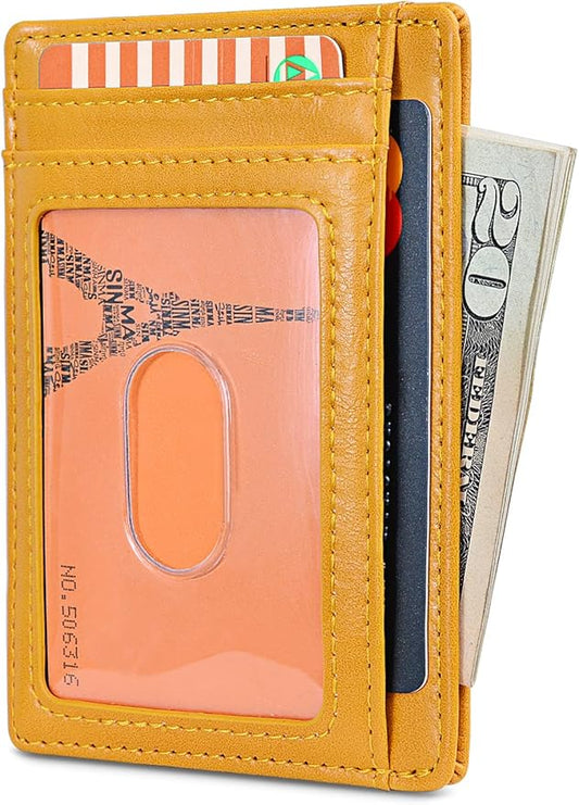Buffway Slim Minimalist Front Pocket RFID Blocking Leather Wallets for Men and Women - Alaska Yellow