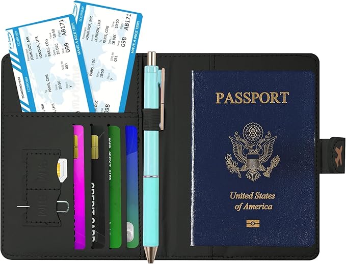 Passport Holder, Travel Wallet Cover with Pen Loop | Cute RFID Blocking Leather Case with Magnetic Closure for Travel Essentials-flower