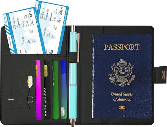 Passport Holder, Travel Wallet Cover with Pen Loop | Cute RFID Blocking Leather Case with Magnetic Closure for Travel Essentials-flower