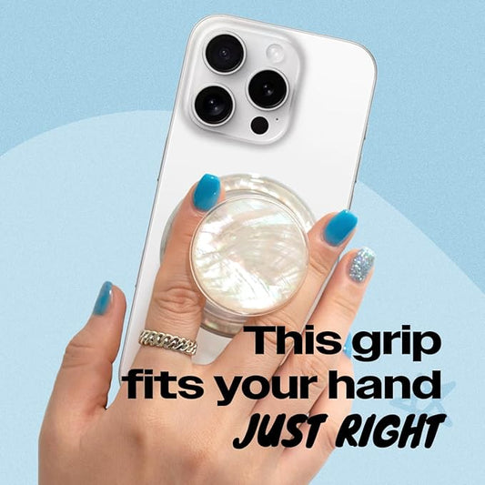 OnTheGrip Cute Natural Seashell Design Round Shape Collapsible Mobile Phone Grip Stand Holder for Smartphone Tablet Cell Phone Accessory (Crème)