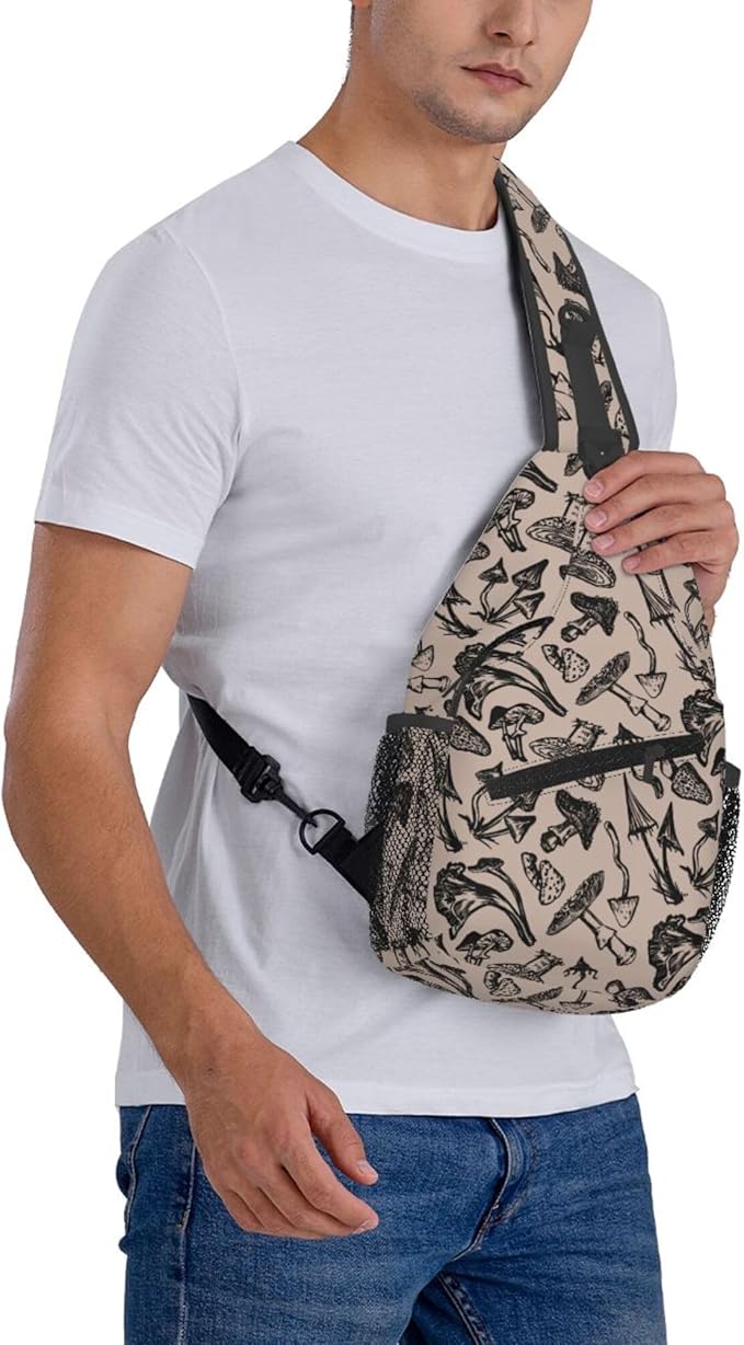 Botanical Mushroom Sling Backpack Crossbody Bag Casual Chest Bags Travel Hiking Daypack Shoulder Bag for Women Men
