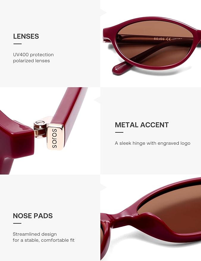 SOJOS TR90 Ultra Light Flexible Sunglasses for Women Retro Oval Polarized Cat Eye Vintage Shades UV400 Protection Comfort Fit