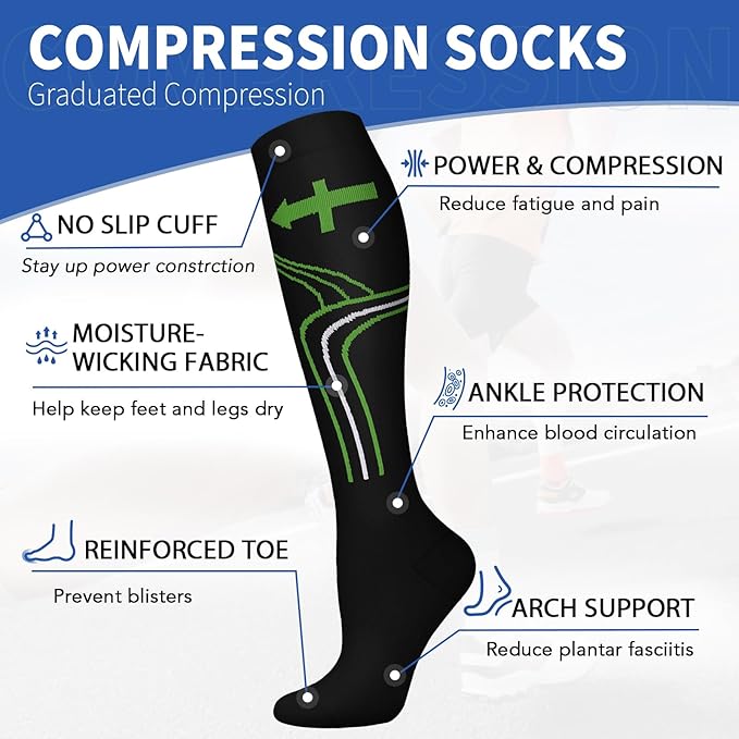 Graduated Copper Compression Socks for Men & Women Circulation 8 Pairs 15-20mmHg - Best for Running Athletic Cycling
