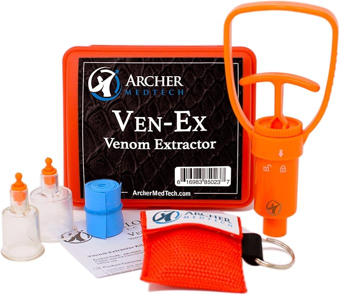 Ven-Ex Snake Bite & Bee Sting Kit – Portable Venom Extractor Pump with Tourniquet, One-Hand Operation, Bonus CPR Face Shield, Outdoor First Aid for Hiking, Camping & Backpacking