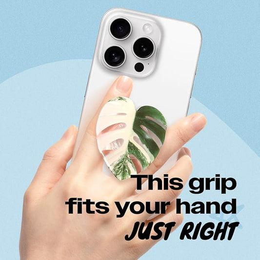 OnTheGrip Cute Acrylic Tropical Leaf Design Collapsible Expandible Mobile Phone Grip Stand Holder for Smartphone Tablet Cell Phone Accessory (Albo Monstera)