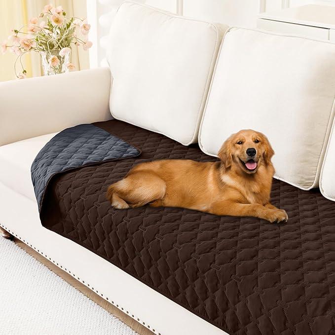 Smiry Waterproof Dog Bed Cover Blanket, Soft Reversible Pet Blanket, Washable Leakproof Cats Dogs Couch Cover for Sofa, Couch, Furniture, Plaid (30x70 Inch, Chocolate/Dark Grey)