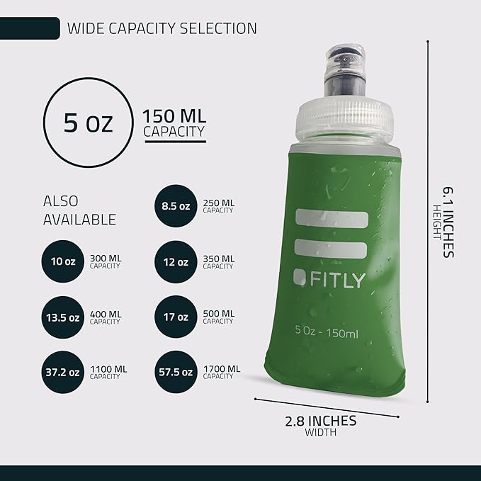 FITLY Soft Flask - Shrink As You Drink Soft Water Bottle for Hydration Pack - Folding Water Bottle Ideal for Running, Hiking, Cycling, Climbing & Rigorous Activity