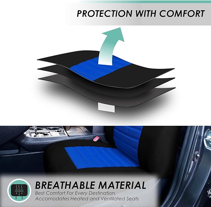 FH Group Automotive Car Seat Covers Front Set Premium 3D Air Mesh Front Seat Covers, Airbag Compatible Universal Fit Interior Accessories for Cars Trucks and SUVs - Blue