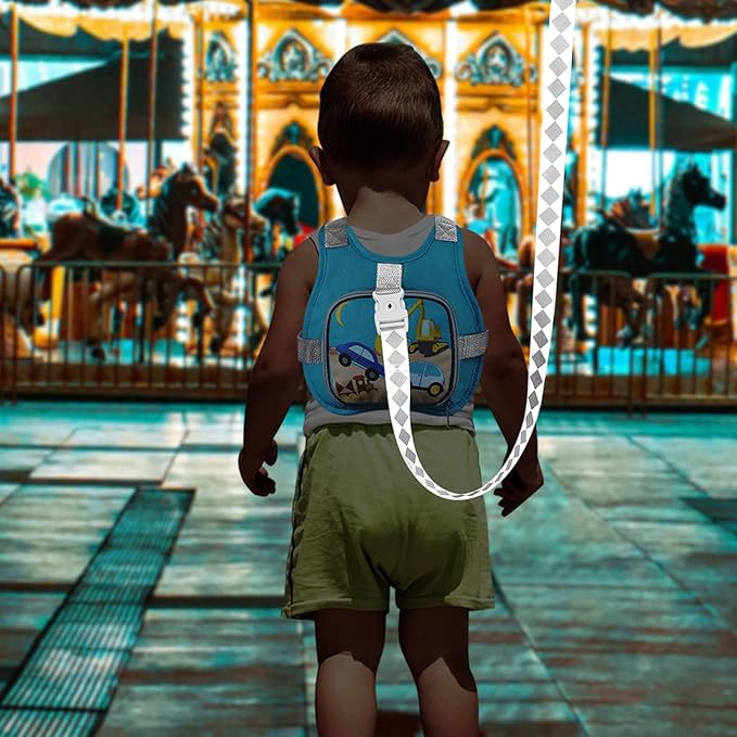 Accmor Toddler Harness Leash + Reflective Anti Lost Wrist Link, Cute Car Kids Harness with Leash, Collapsible Hand Strap Child Walking Restraint Belt Tether Hold Baby Boys Close for Outdoor Travel